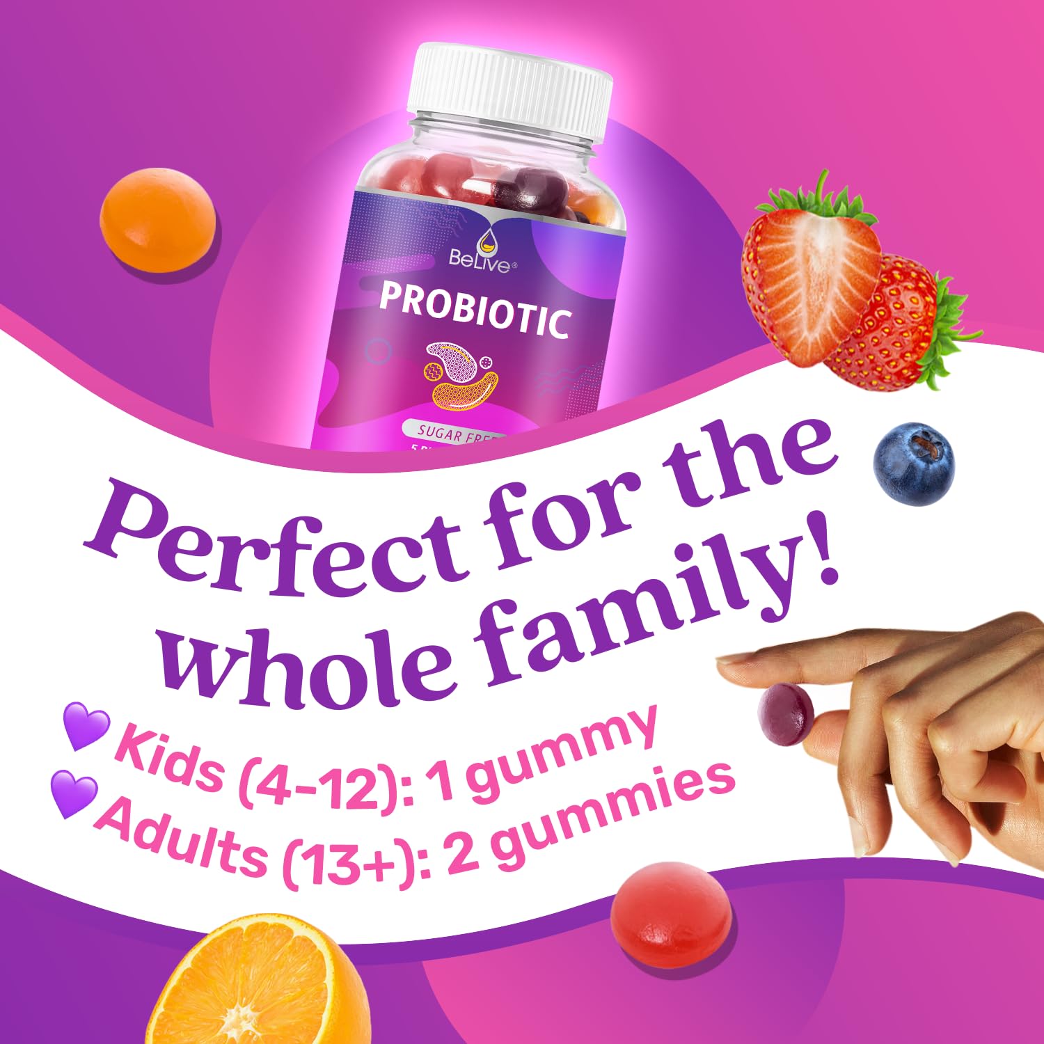BeLive Probiotic Gummies Orange flavor bottle front