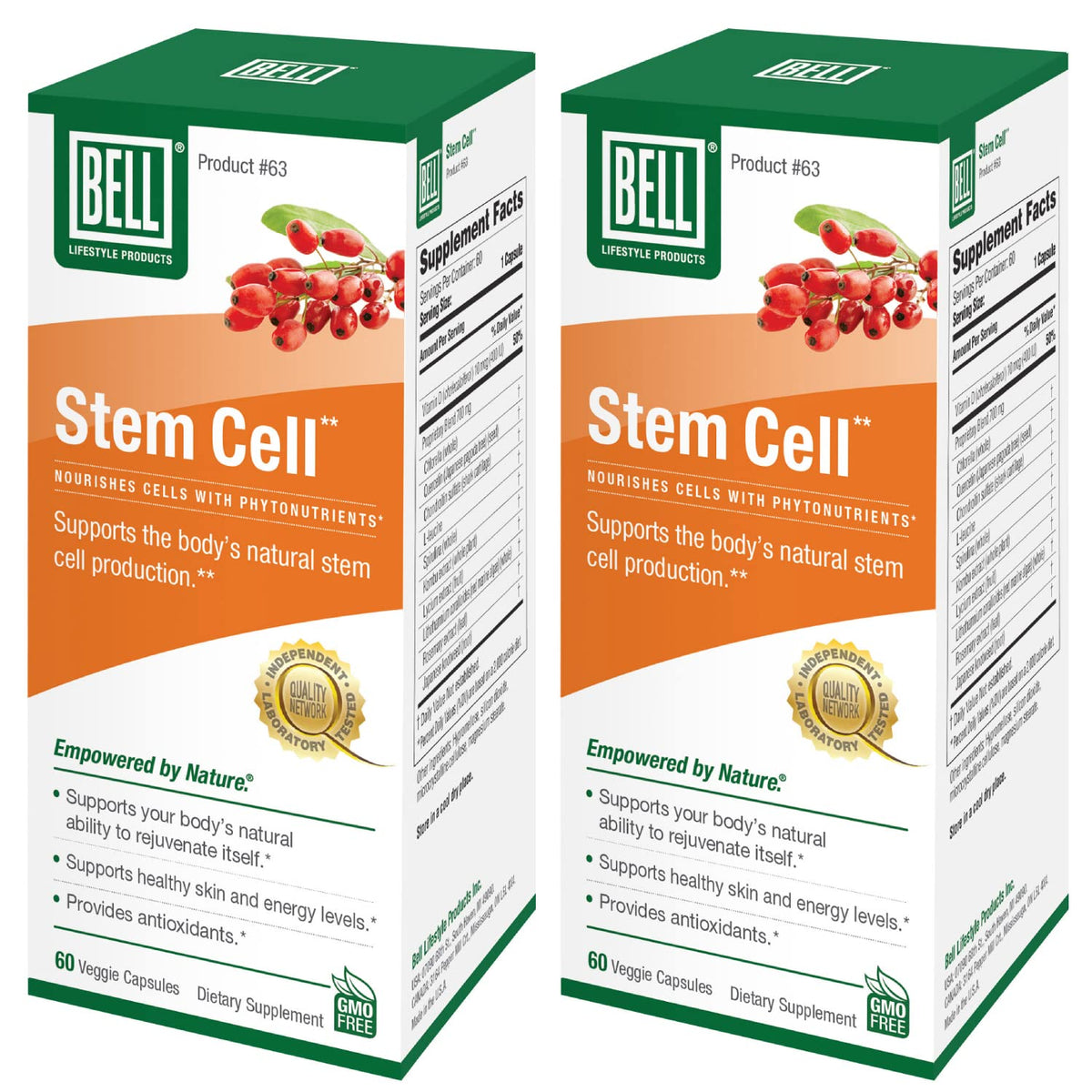 Bell Stem Cell Supplements bottle with Celulas Madres branding