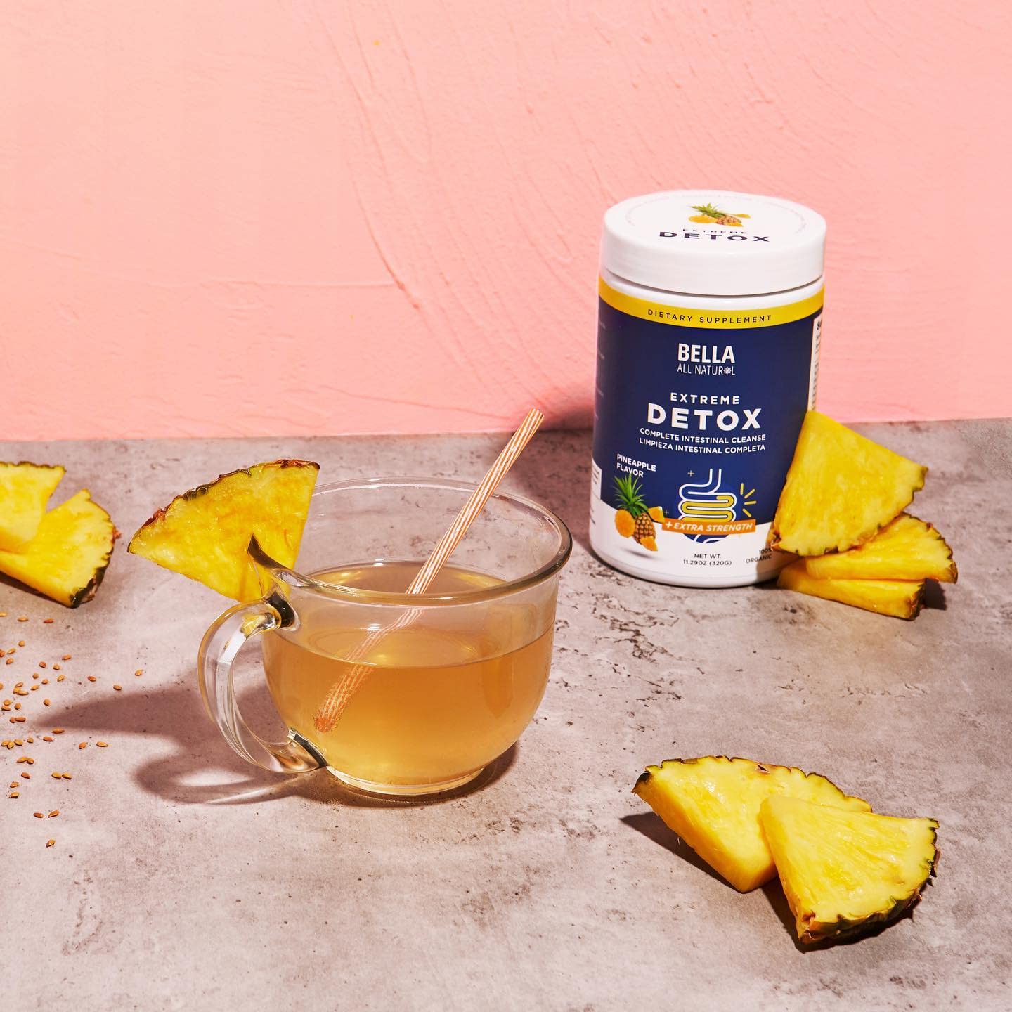 Product packaging and branding of Bella Detox Powder Pineapple