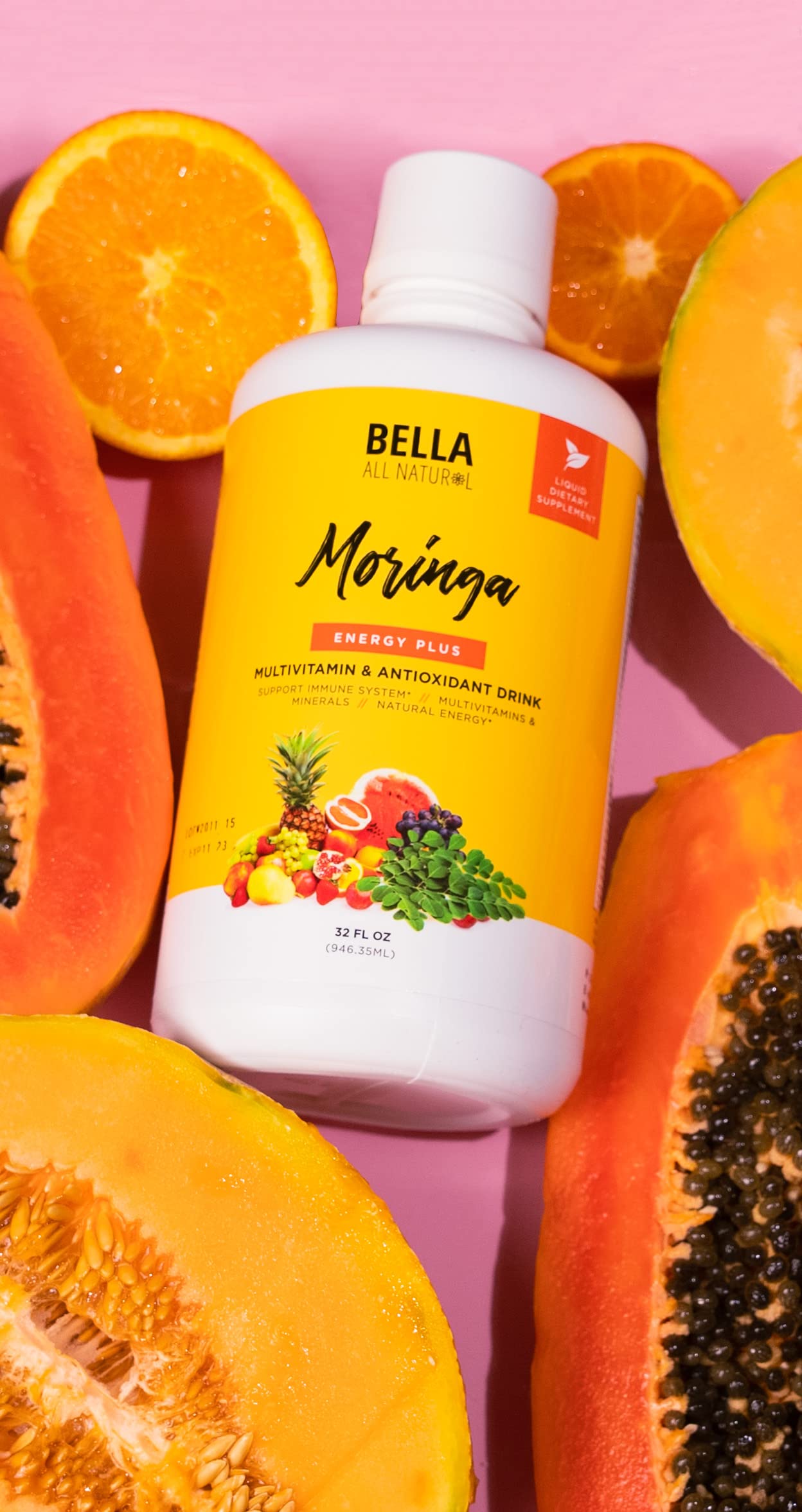 Pouring Bella Moringa Juice into a glass