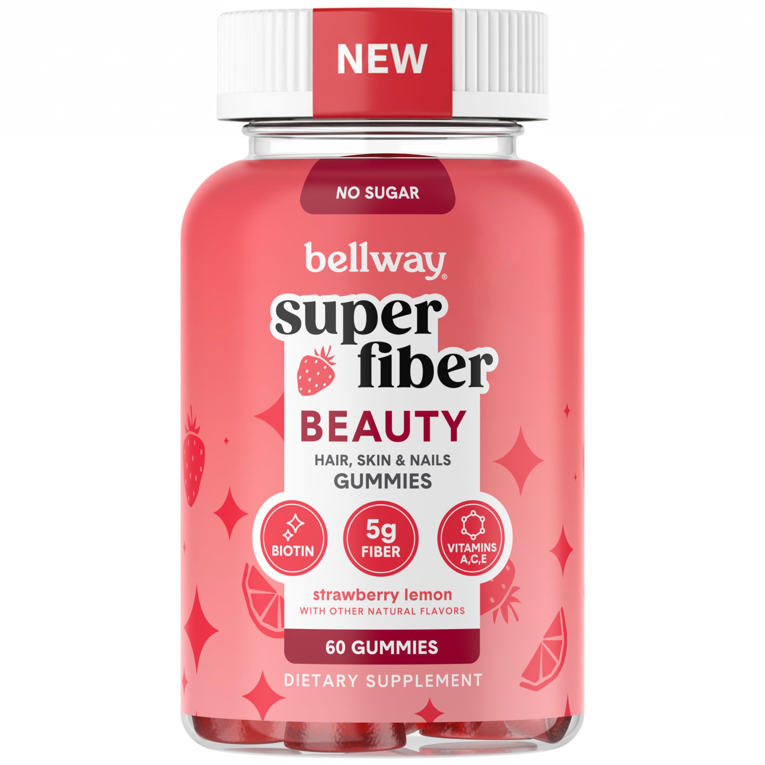 Bellway Super Fiber Gummies + Beauty bottle on white background