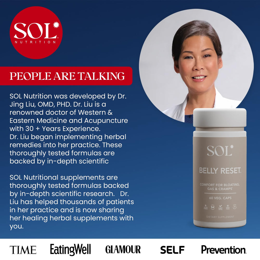 Clear view of Belly Reset bottle with dosage information