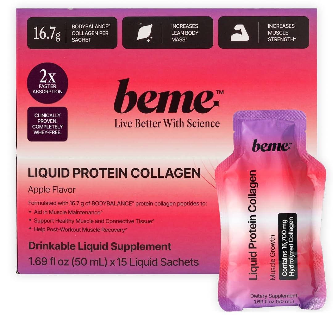 BeMe Liquid Protein Shots Apple bottle demonstrates on-the-go nutrition for busy days.
