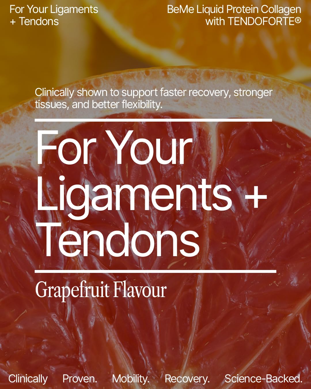 BeMe Tendoforte collagen liquid sachets grapefruit offer quick absorption for training.