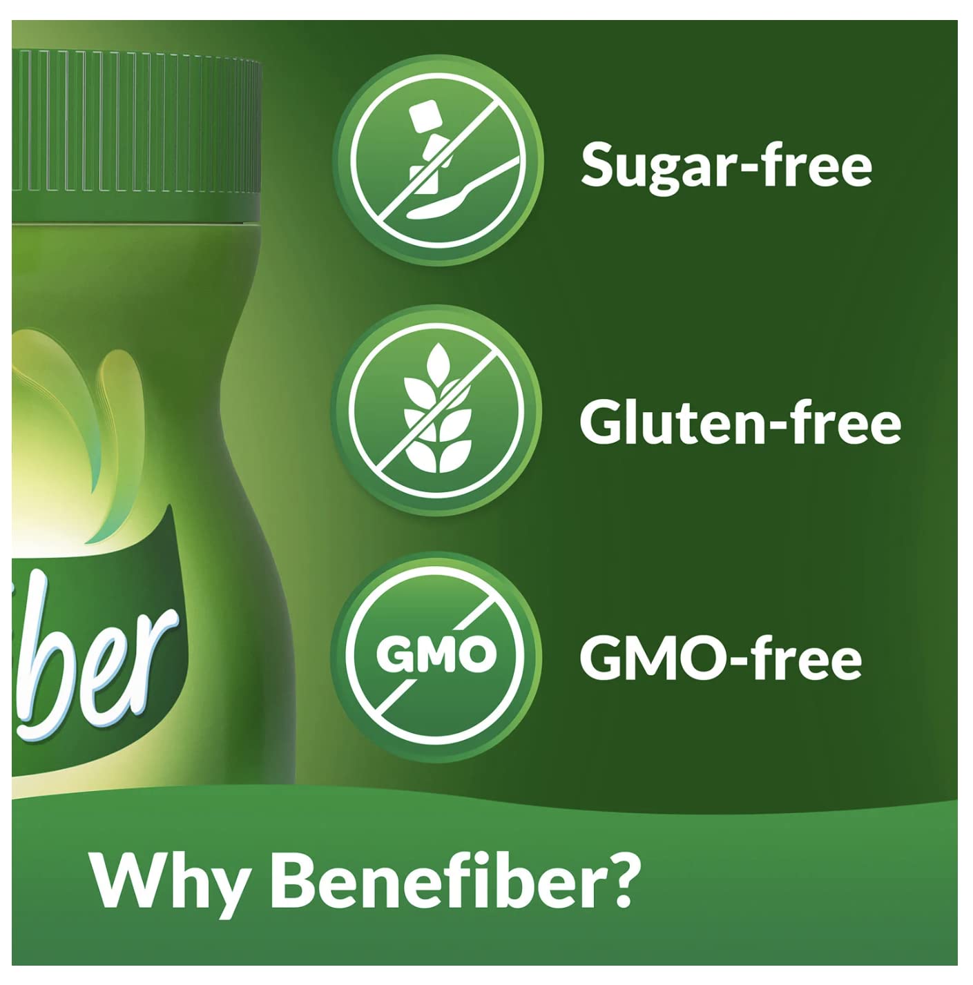 Benefiber packaging with scoop on a clean surface
