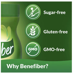 Benefiber packaging with scoop on a clean surface