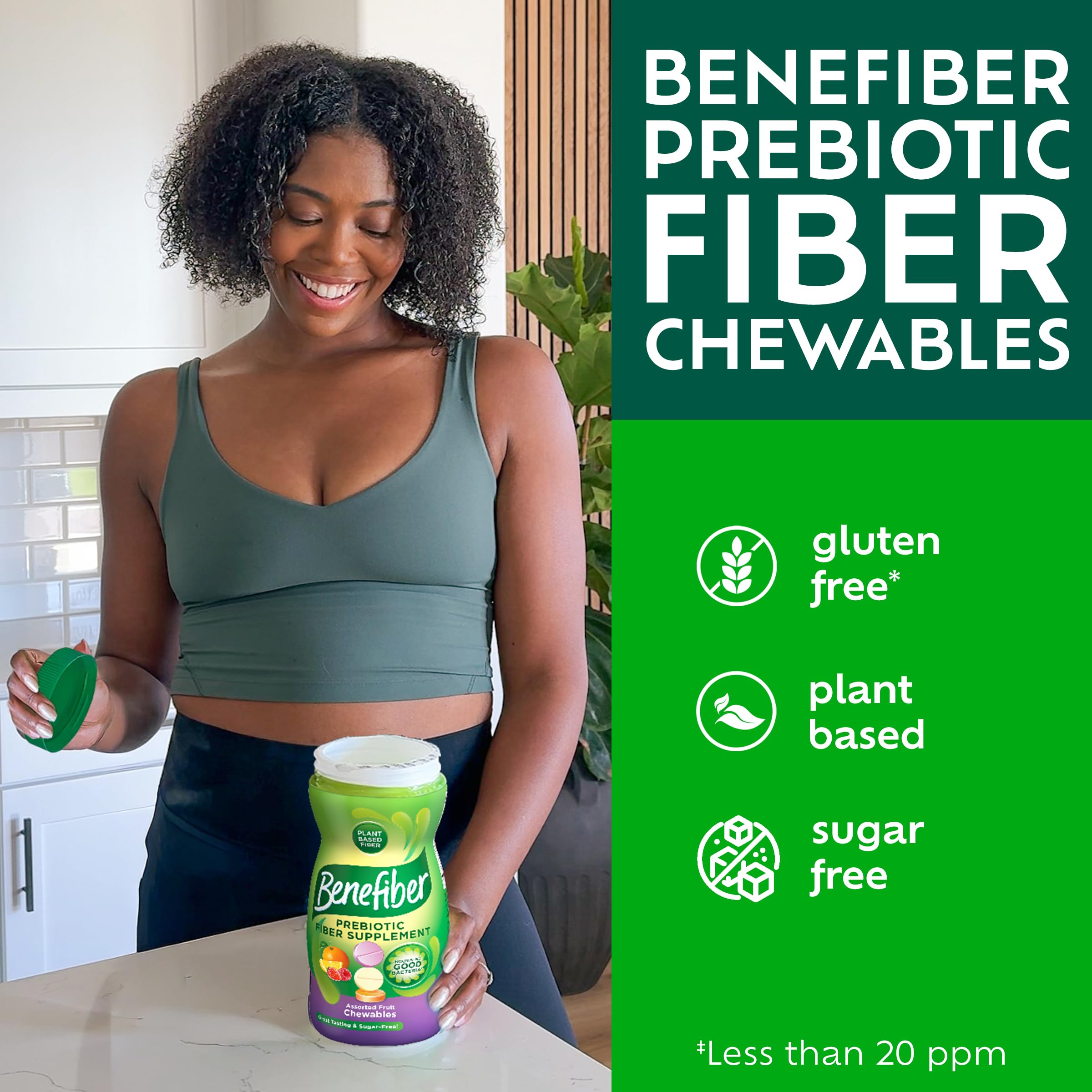 Close-up of Benefiber bottle emphasizing digestive health support