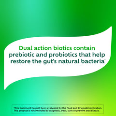 Box showing Benefiber Dual Action Biotic Plus Stress Relief 18-count stick packs
