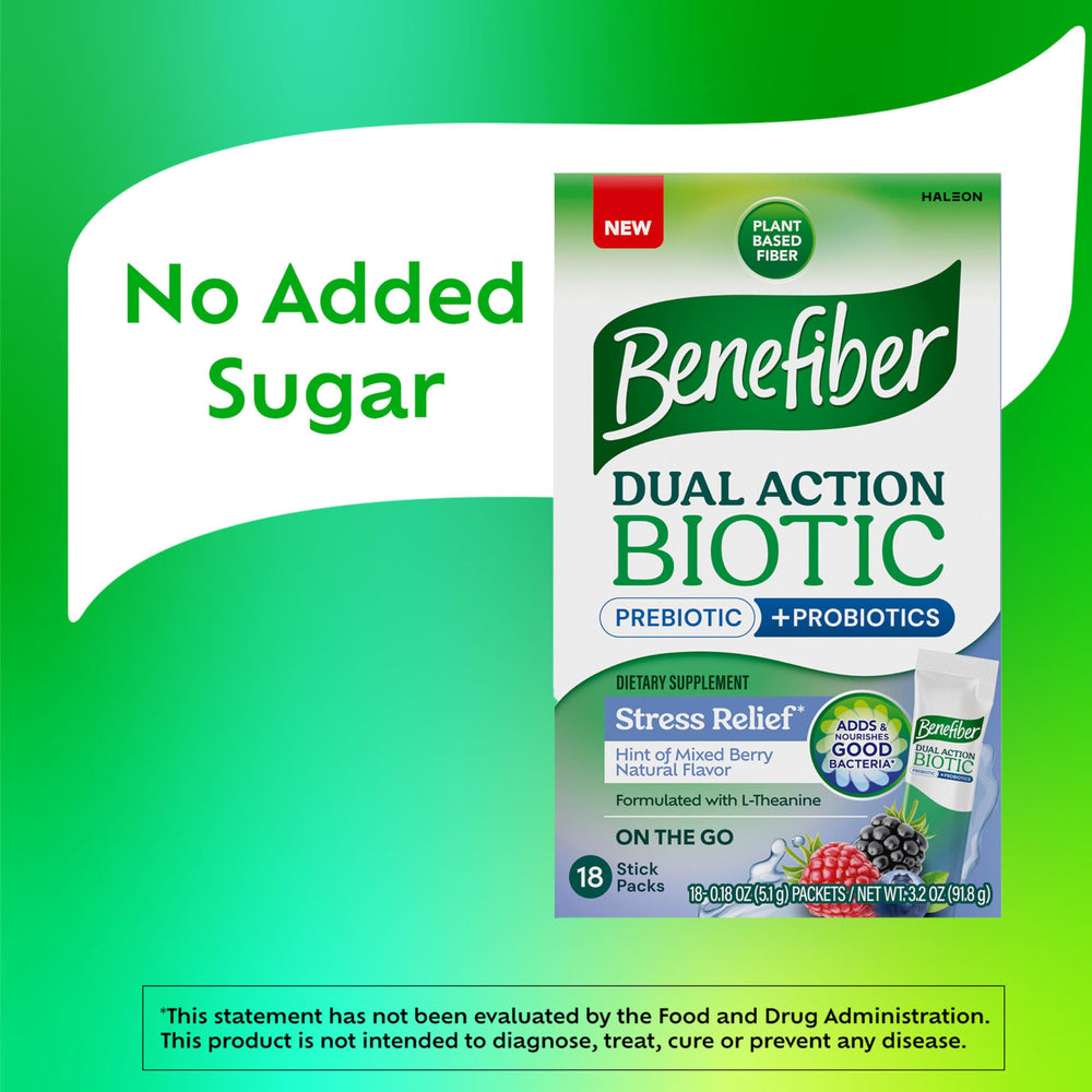 Lifestyle image of Benefiber Dual Action Biotic Plus Stress Relief brochure