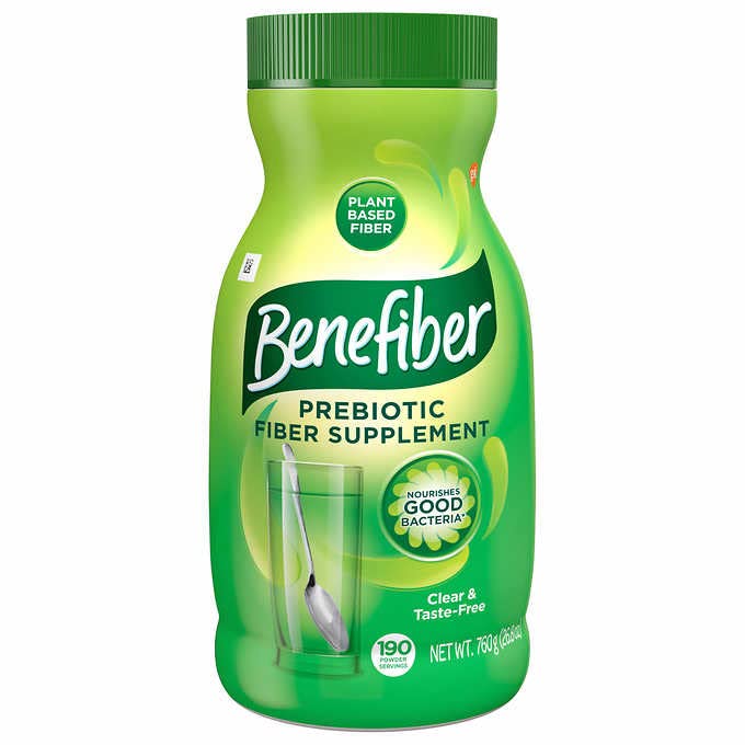 Benefiber Original powder pours from the jar for a tasteless fiber boost.