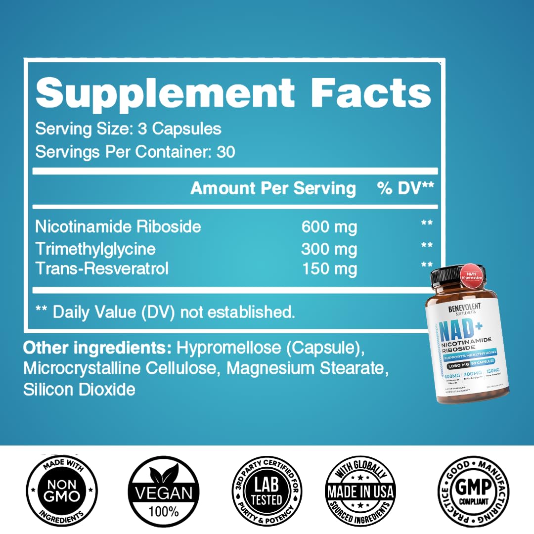 Ingredients and additives for Benevolent NAD+ supplement
