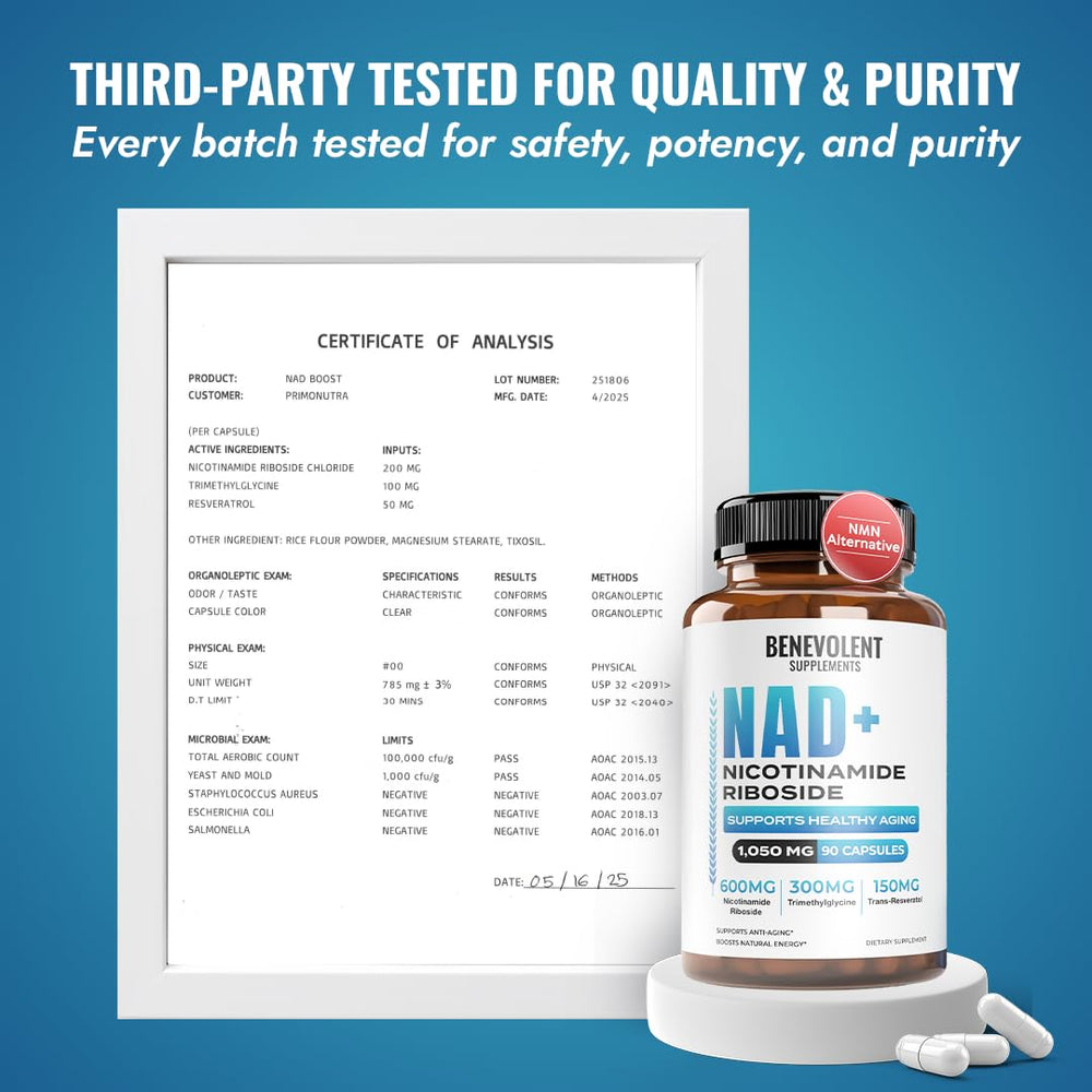 Packaging and branding of Benevolent NAD+ 1050mg