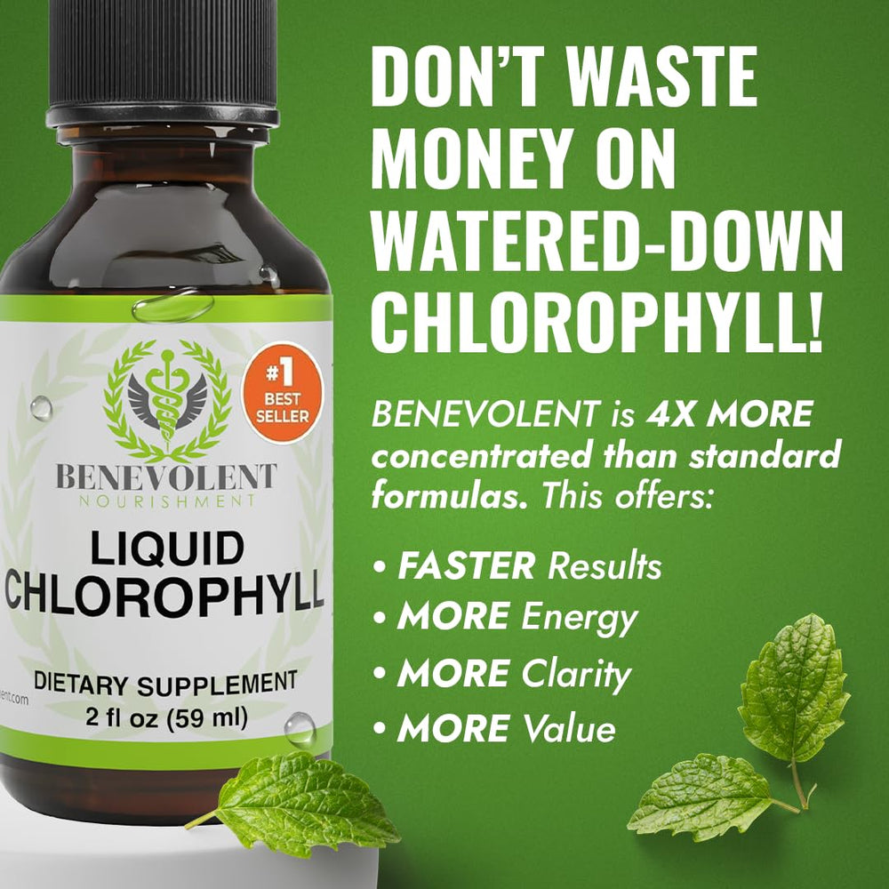 Benevolent Nourishment Chlorophyll Drops dropper—precise dosing for easy daily use.