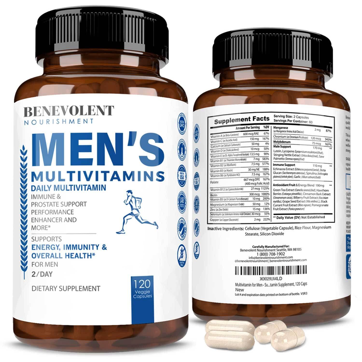 Benevolent Nourishment Men's Multivitamin bottle and label