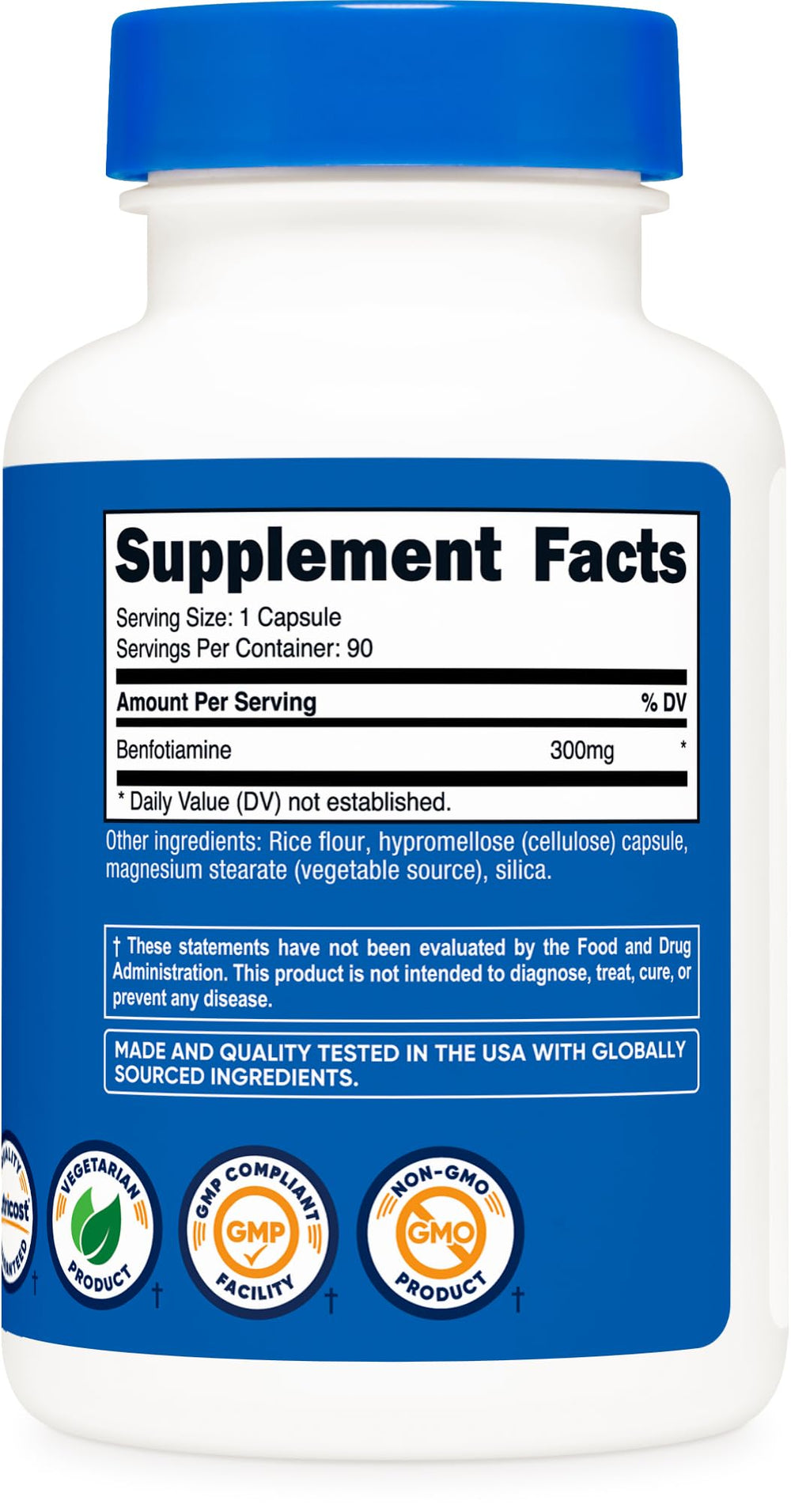 Ingredients and serving information for Benfotiamine 300mg per capsule