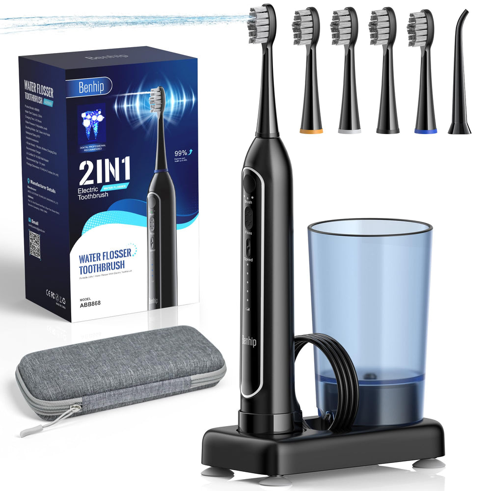 Benhip Water Flosser & Sonic Toothbrush Combo in Black — front view