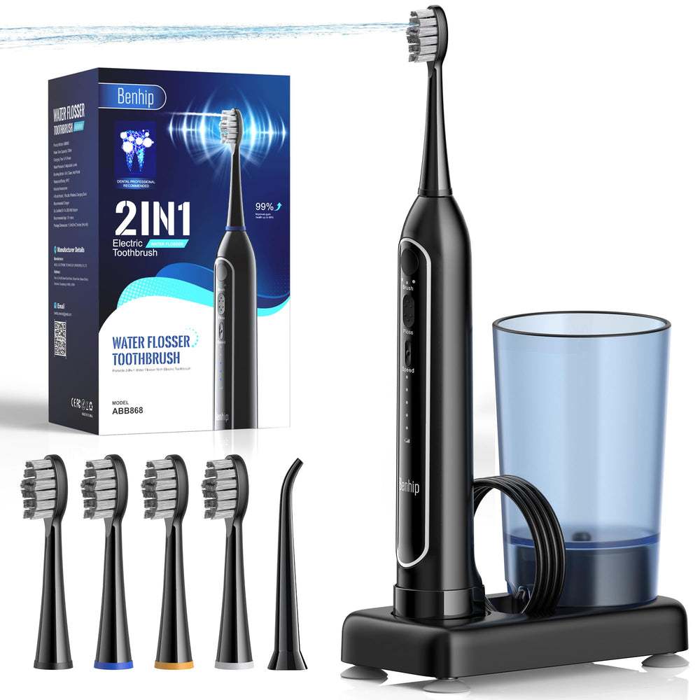 Lifestyle shot of Black Benhip Water Flosser & Sonic Toothbrush Combo
