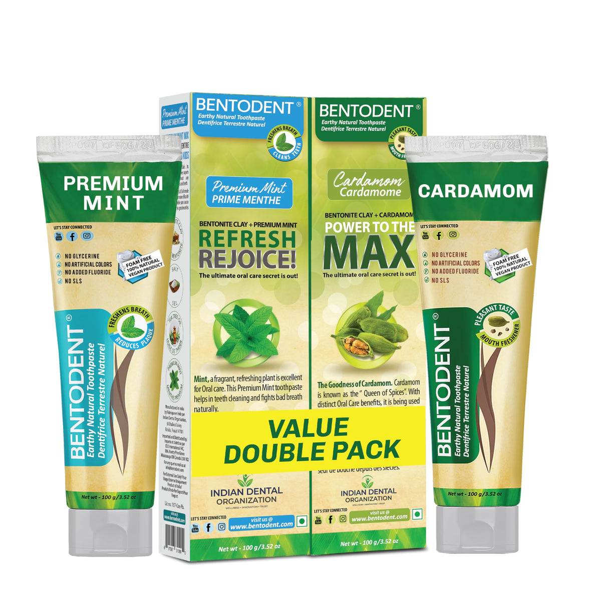 Bentodent mint flavor calcium bentonite clay toothpaste box front