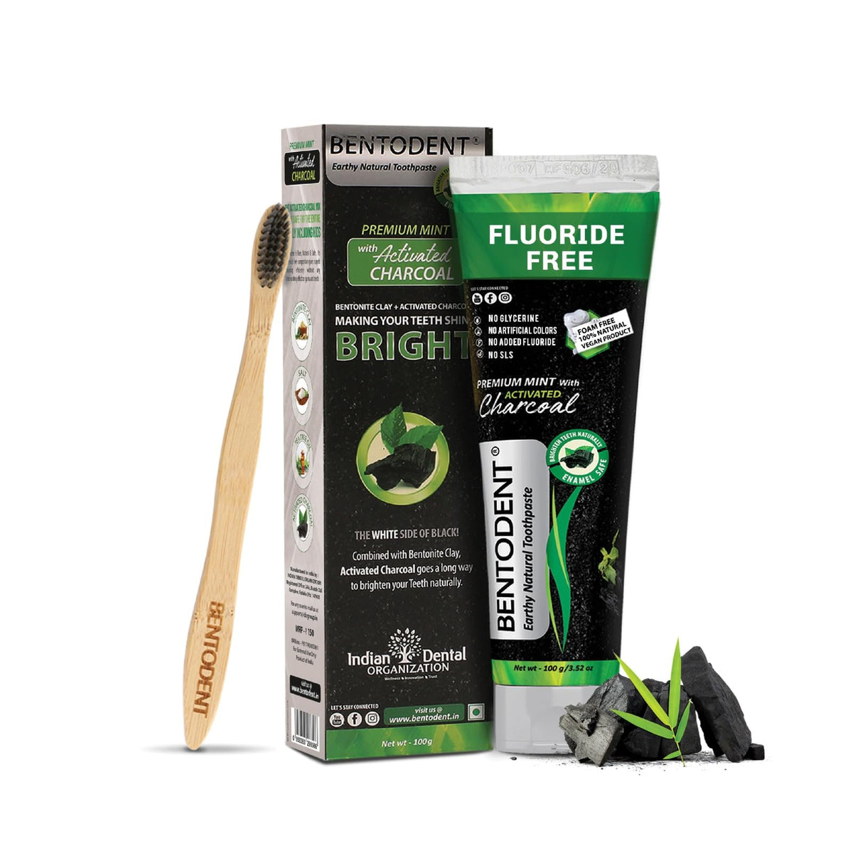 BENTODENT fluoride-free charcoal toothpaste front view