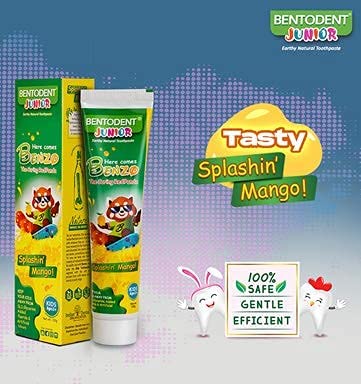 Mango flavored Bentodent Kids Toothpaste on surface