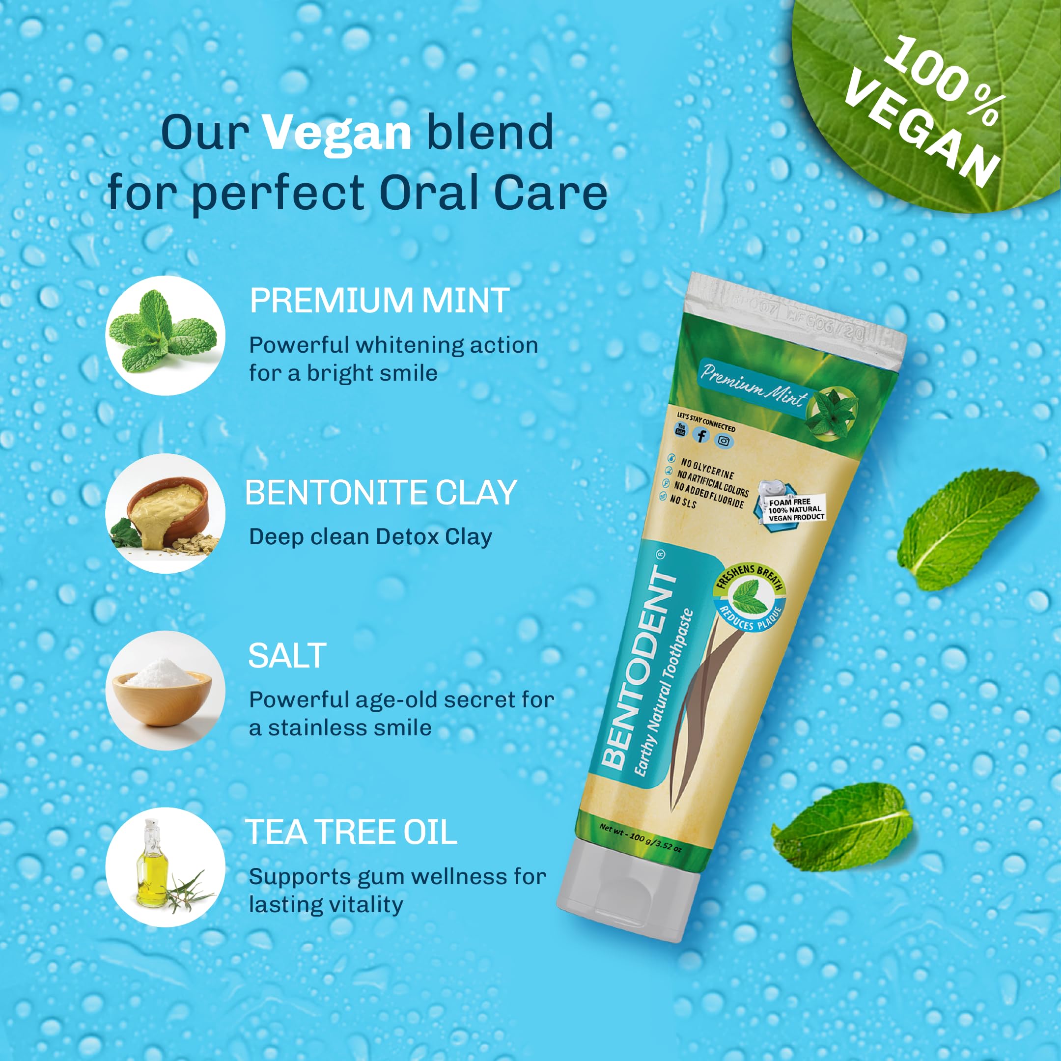 Close-up of Bentodent remineralizing toothpaste ingredients