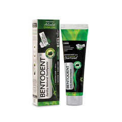 Close-up of Bentodent activated charcoal toothpaste paste