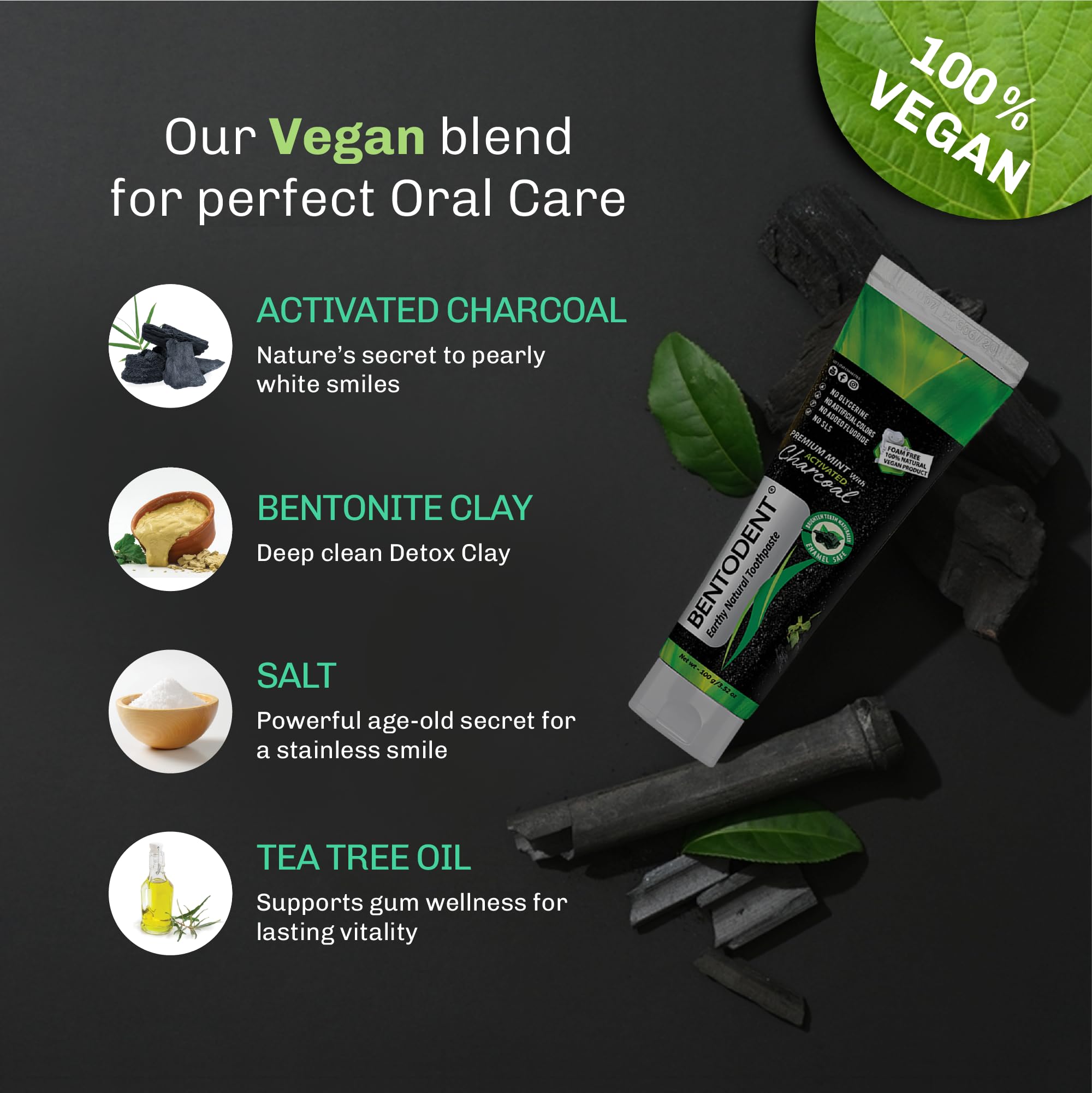 Bentodent toothpaste packaging with product name