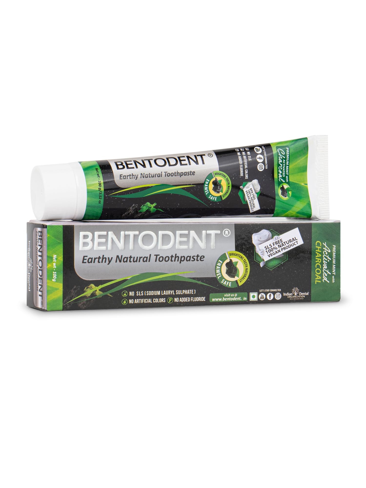 Bentodent travel-size packaging with toothpaste and cleaner