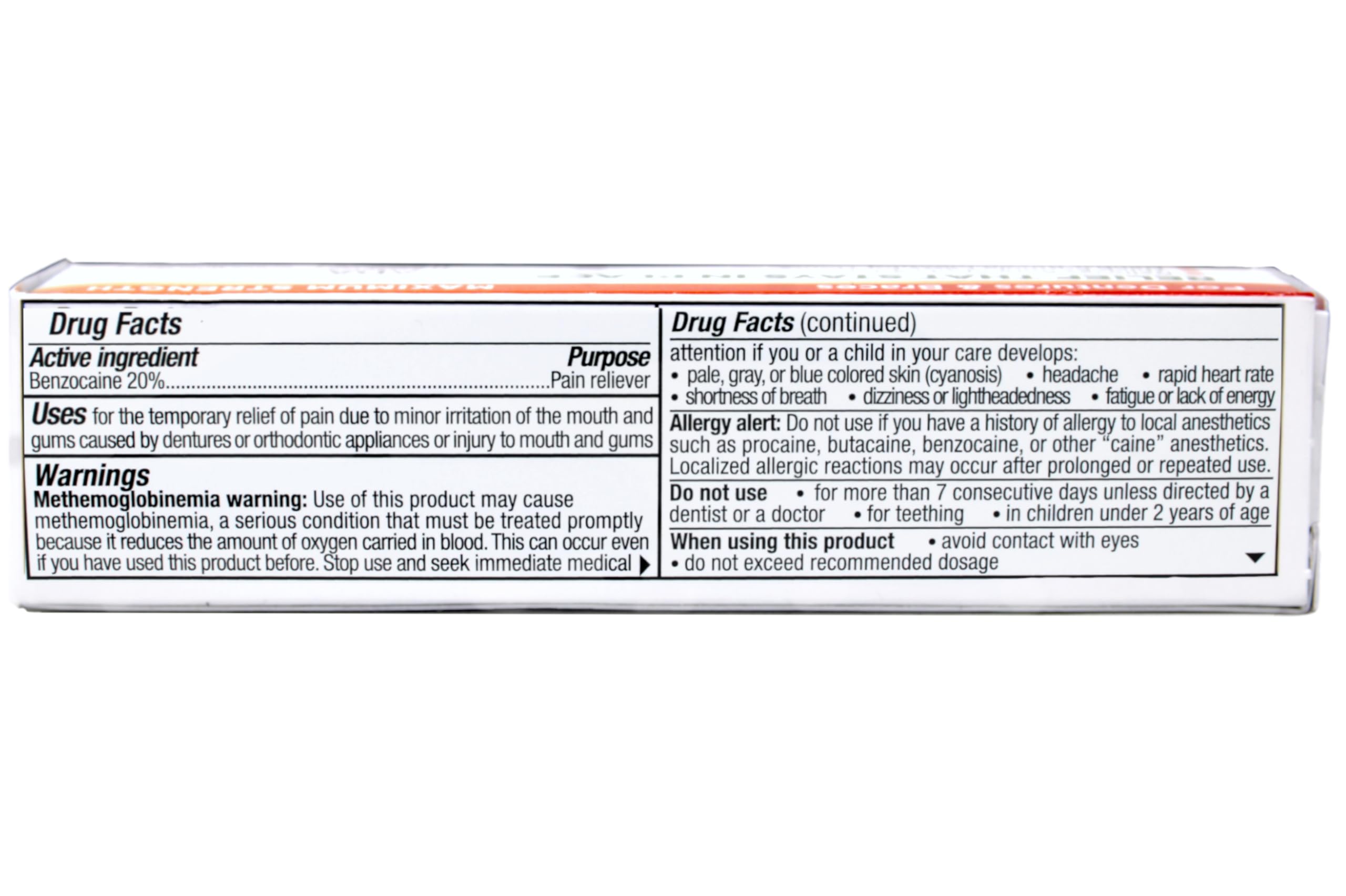 Mouth sore relief with benzocaine in Benzodent