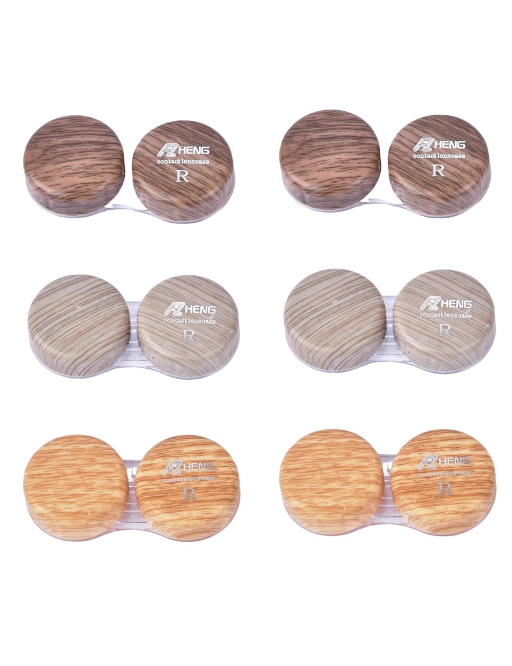Bepisof 6Pack wood grain contact lens case – front view in multicolor set