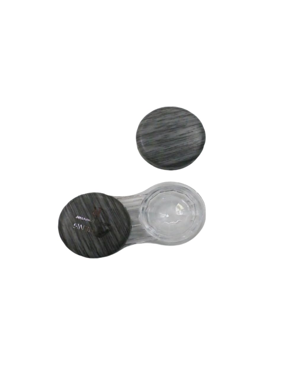 Six-piece wood grain contact lens case set for home or travel