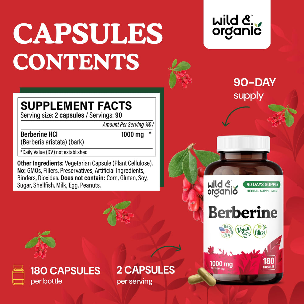 Close-up of berberine 1000 mg capsules