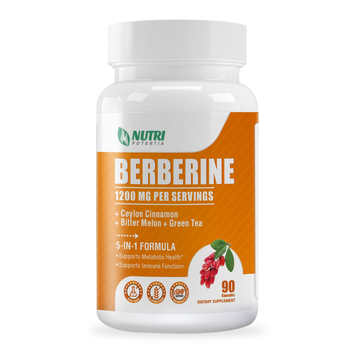 Berberine 1200mg Complex with cinnamon, bitter melon, and green tea ingredients