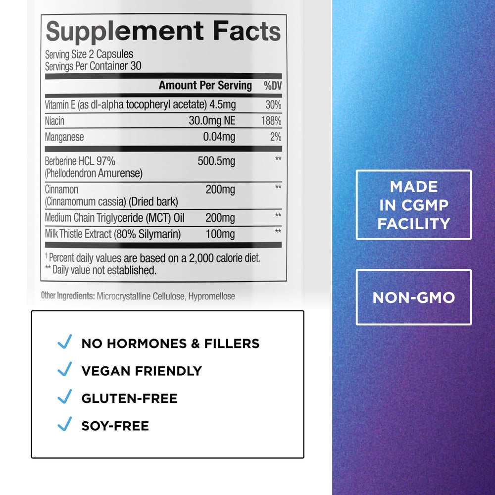 Close-up of Berberine 500mg capsules