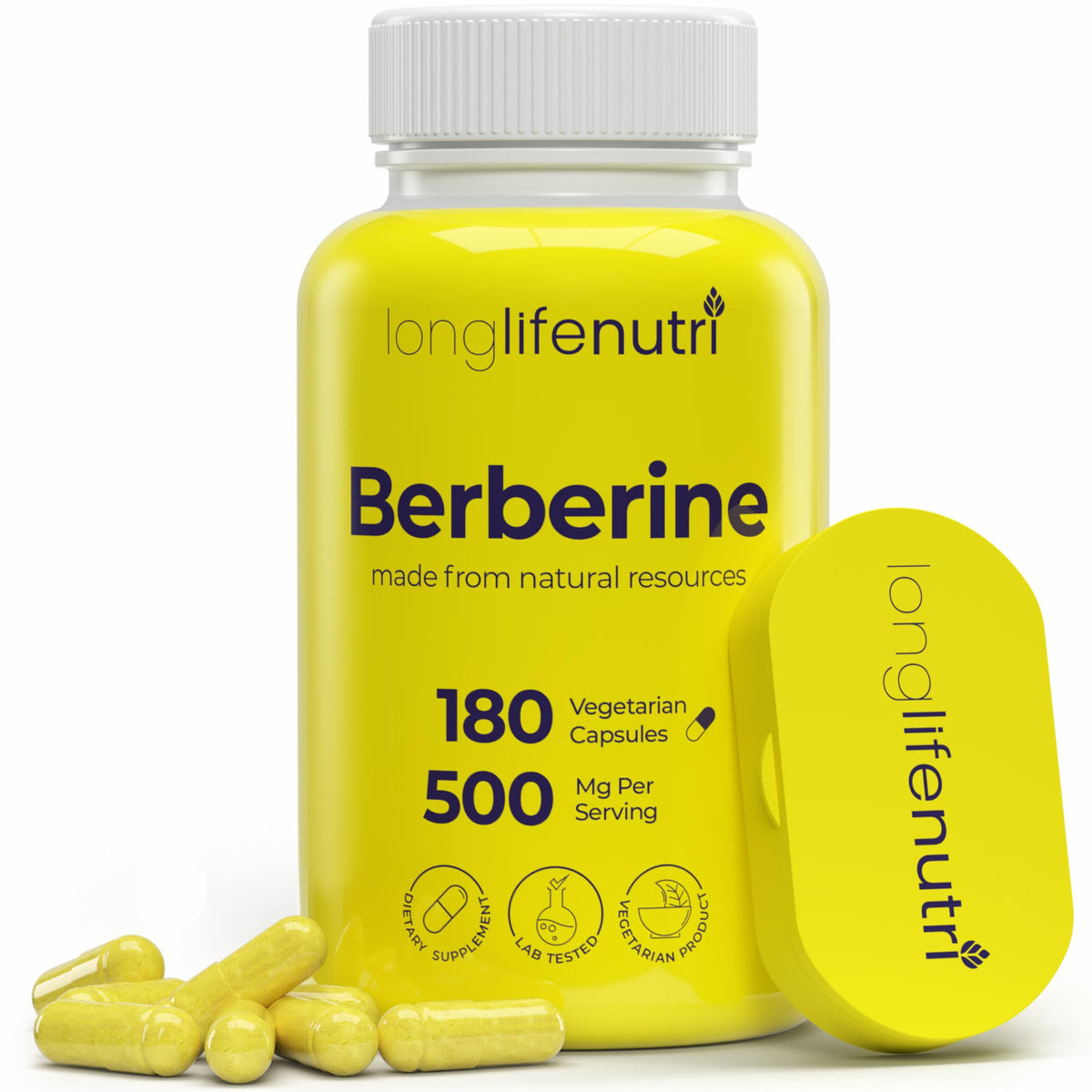 Berberine 500mg HCL extract bottle with 180 vegetarian capsules