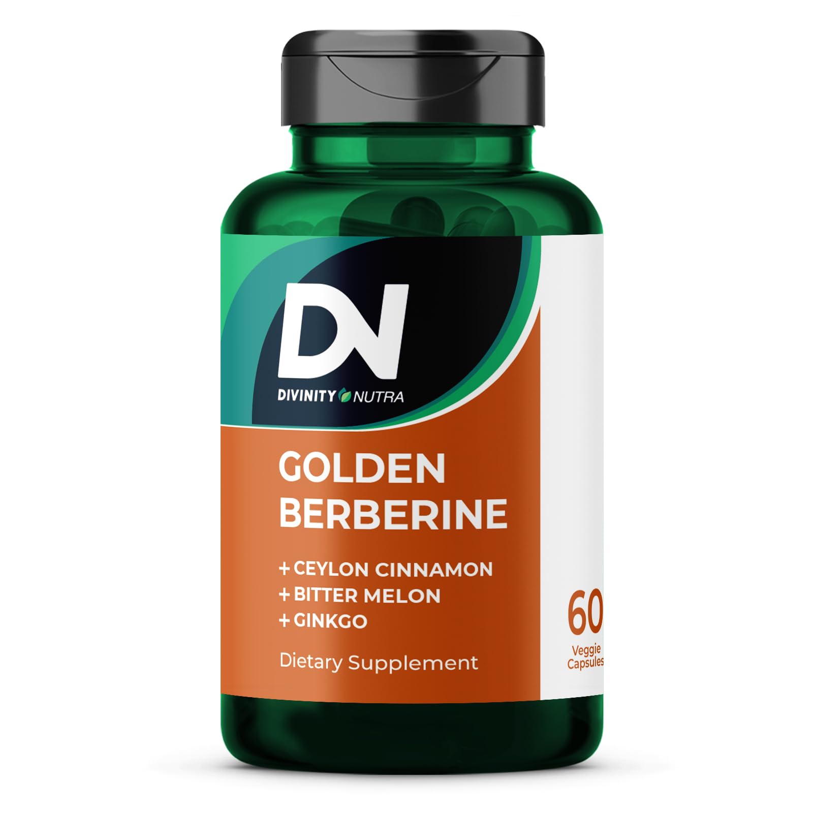 Berberine supplement bottle with Berberine HCl, Bitter Melon, Ginkgo Biloba, and Ceylon Cinnamon