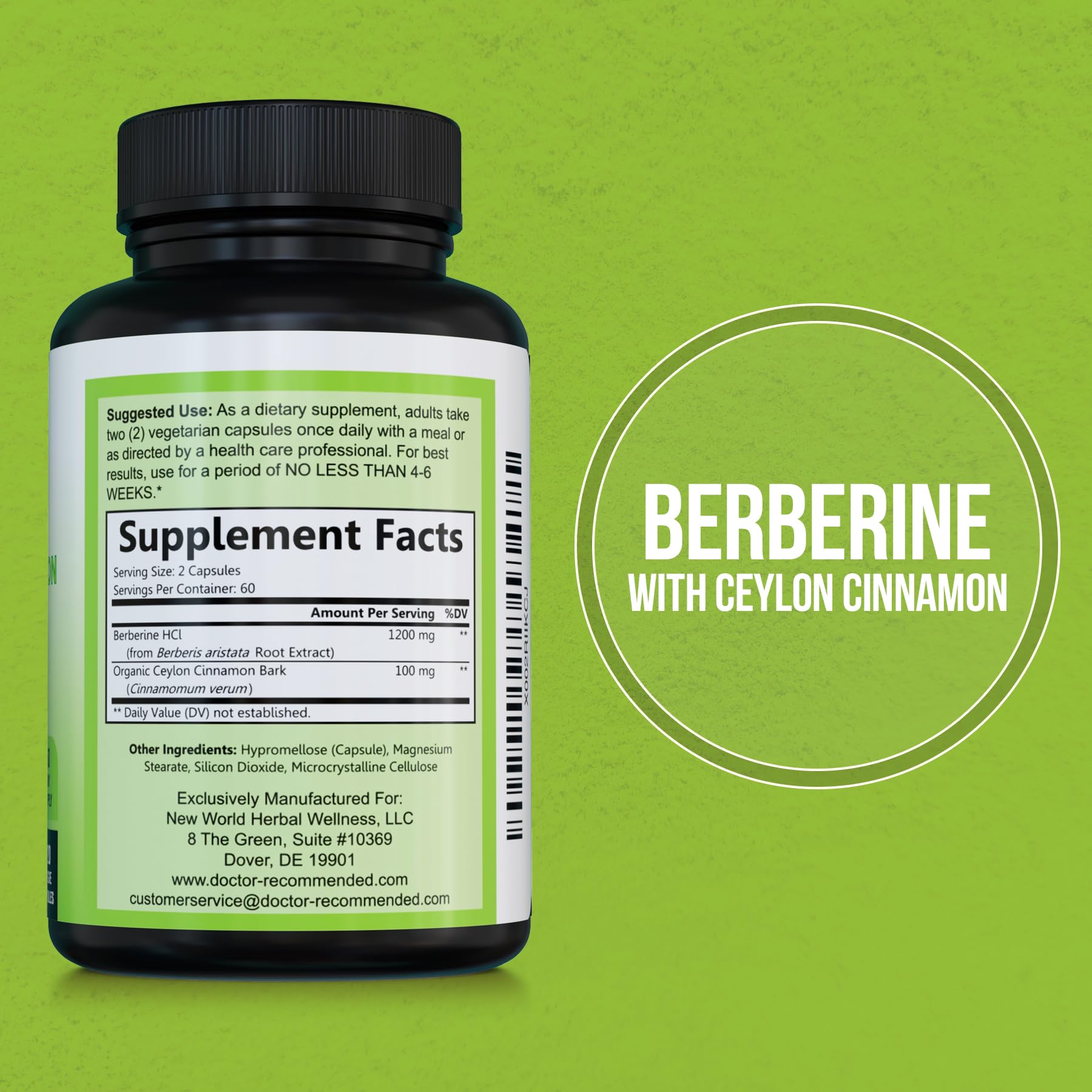 Close-up of Berberine HCL and Organic Ceylon Cinnamon ingredients