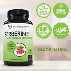 USA-made Berberine with Ceylon Cinnamon supplement bottle