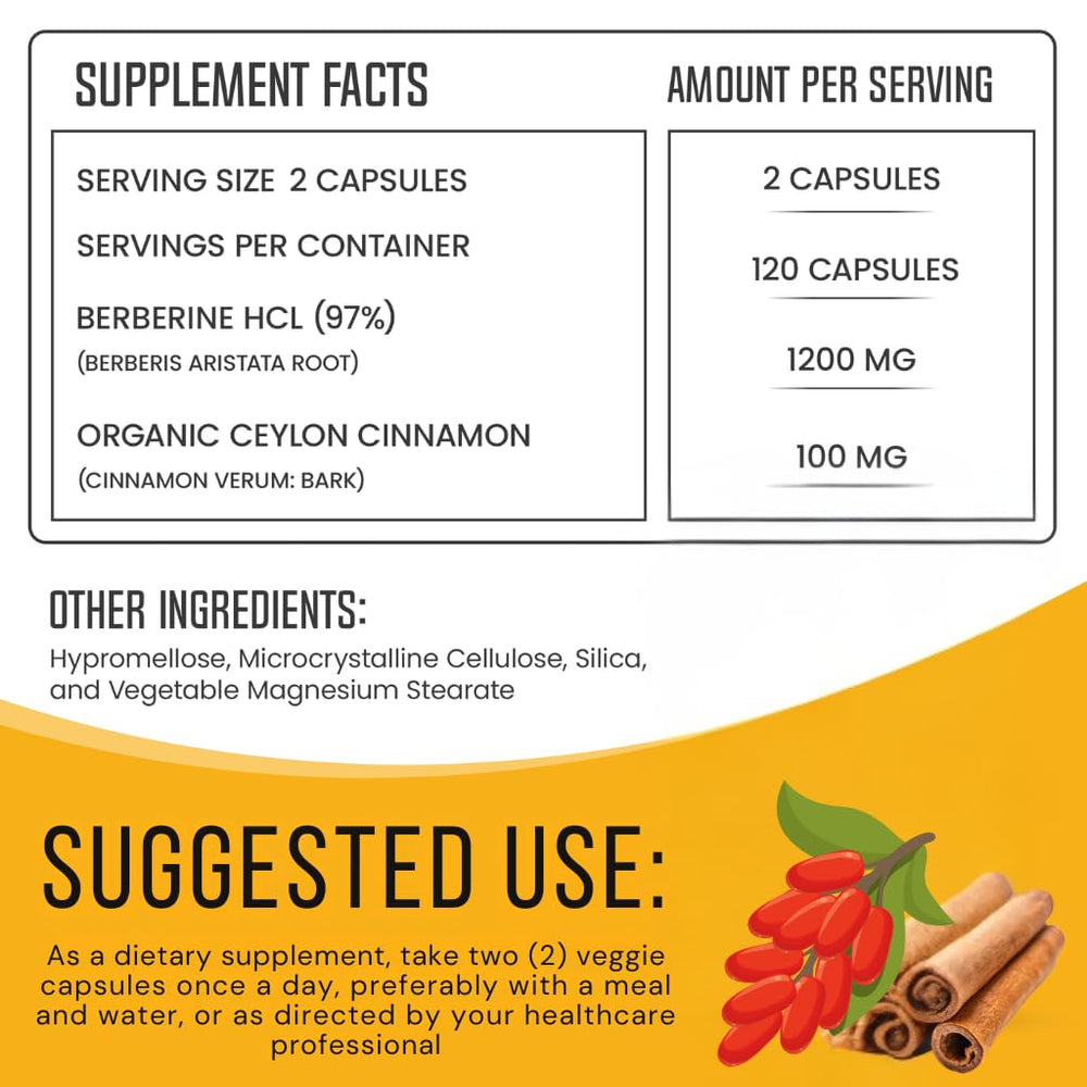 Recommended daily dosage for Berberine HCL 1200mg and Cinnamon
