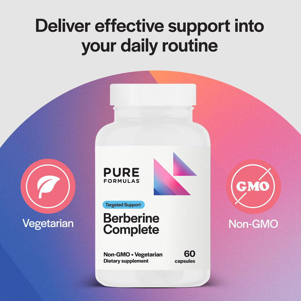 Back view of PureFormulas Berberine Complete bottle with supplement information