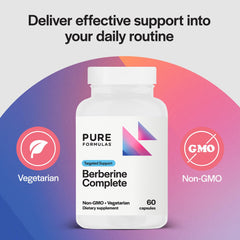 Back view of PureFormulas Berberine Complete bottle with supplement information