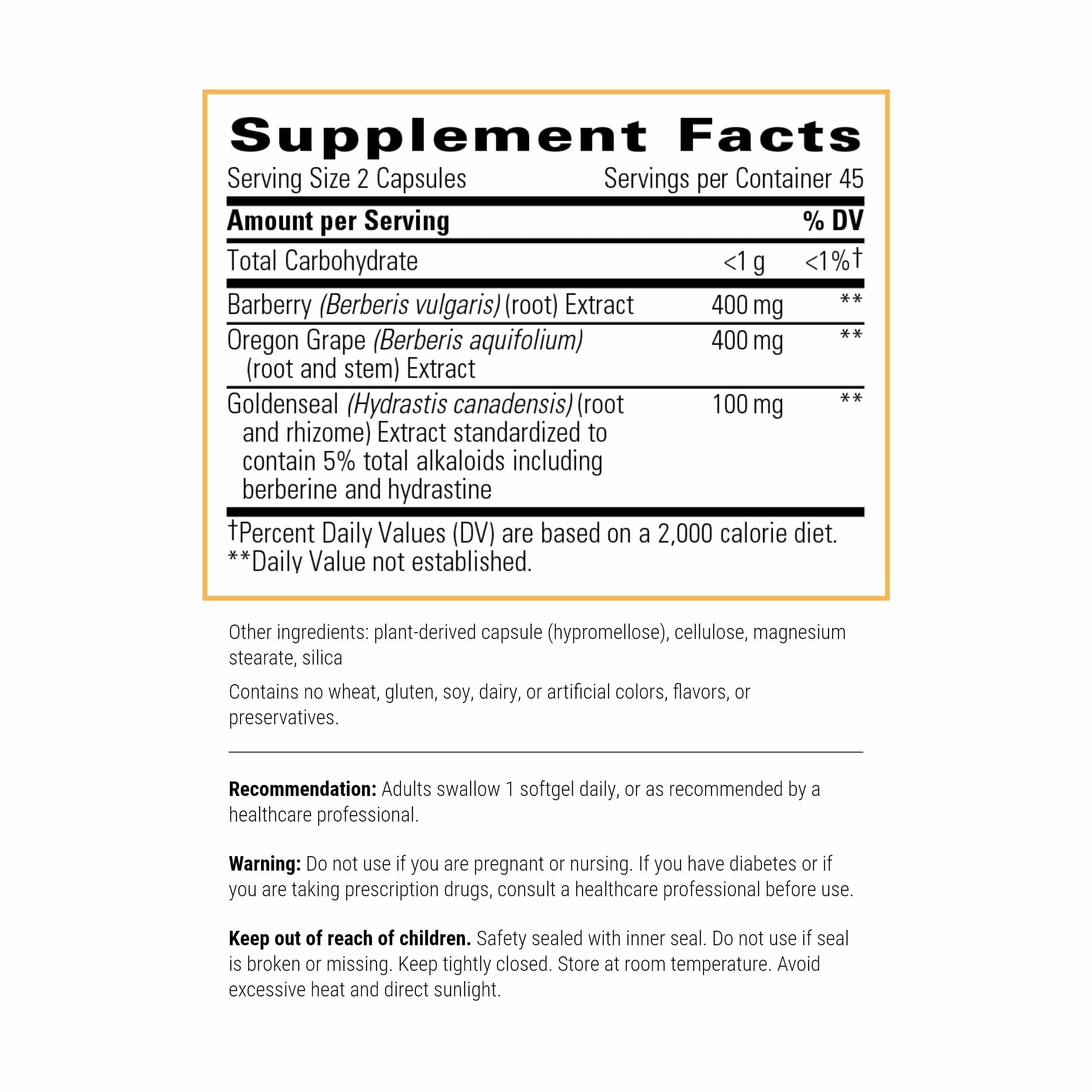 Berberine Complex bottle label