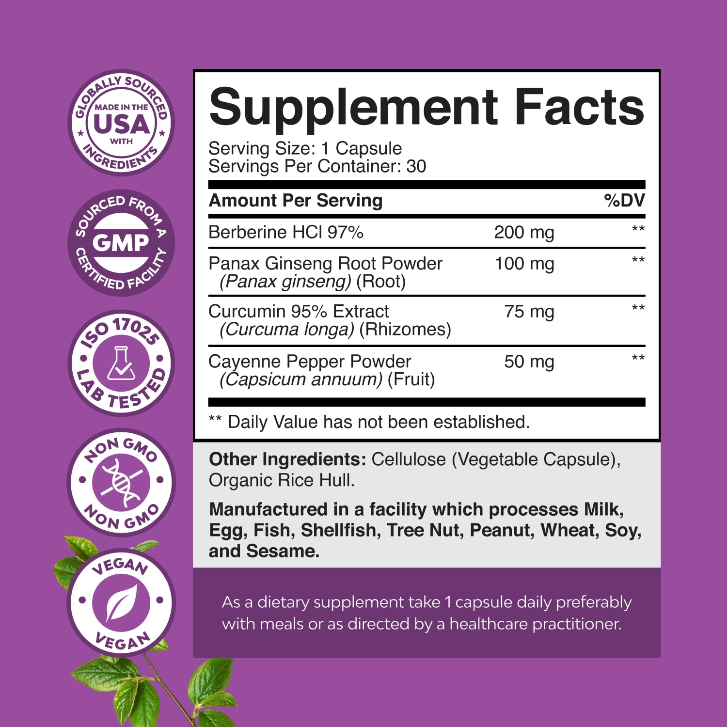 Berberine complex with Panax ginseng, turmeric and cayenne