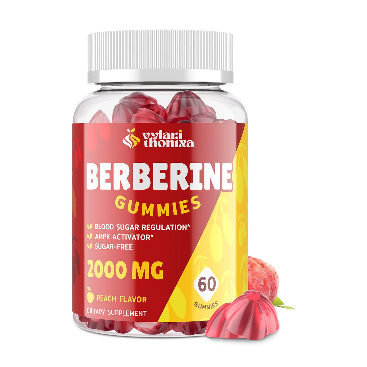 Berberine Gummies Peach flavor bottle – 2000mg per serving