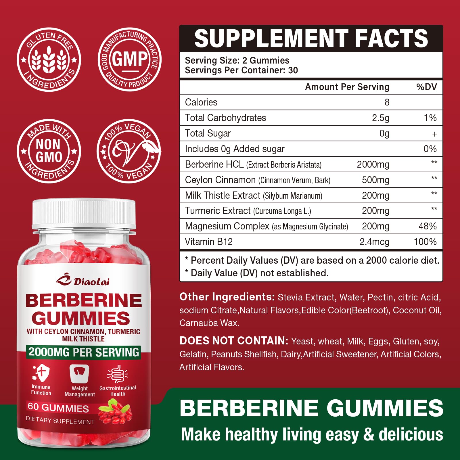 Bottle of Berberine Gummies 2000mg Raspberry