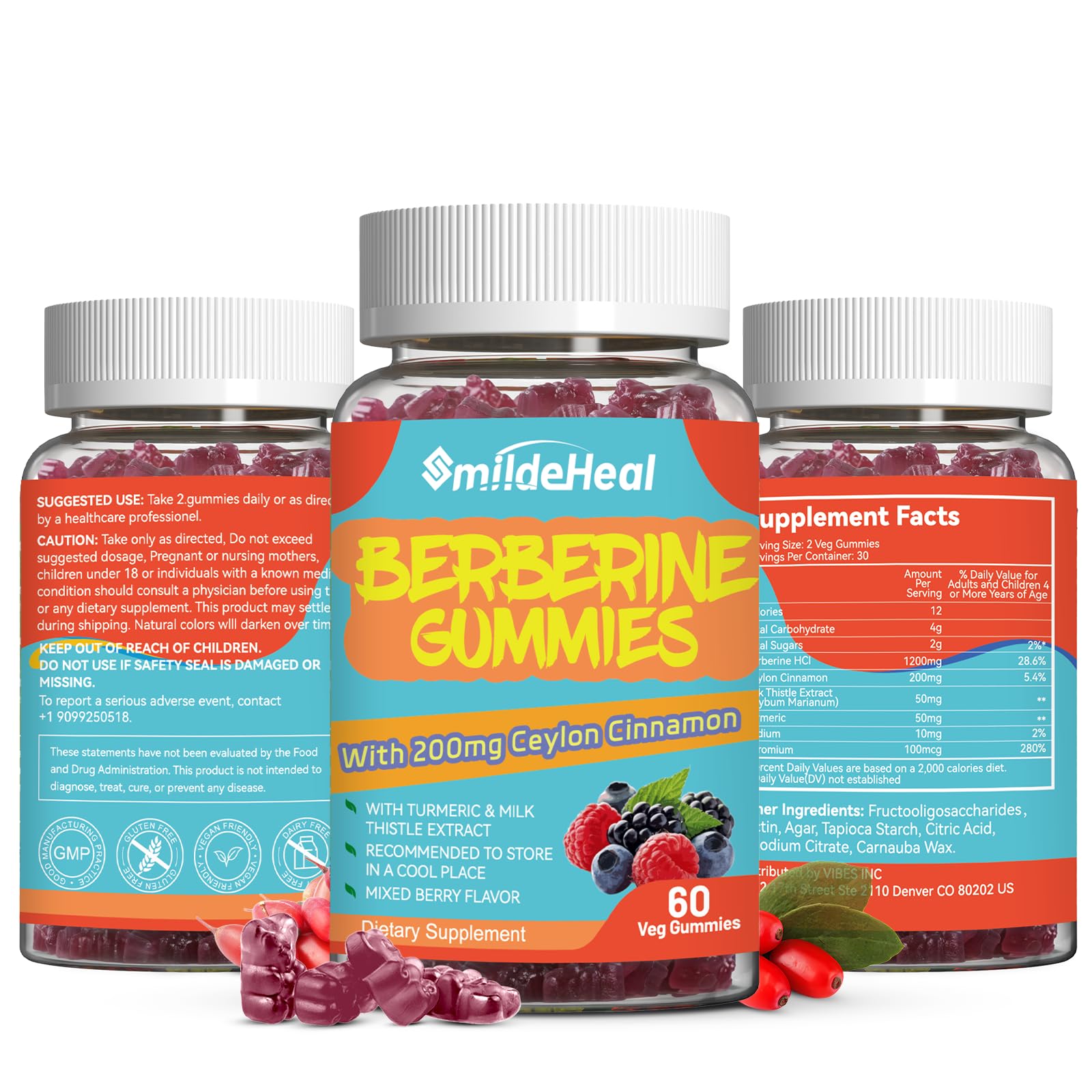 Gelatin-free and gluten-free badges on label