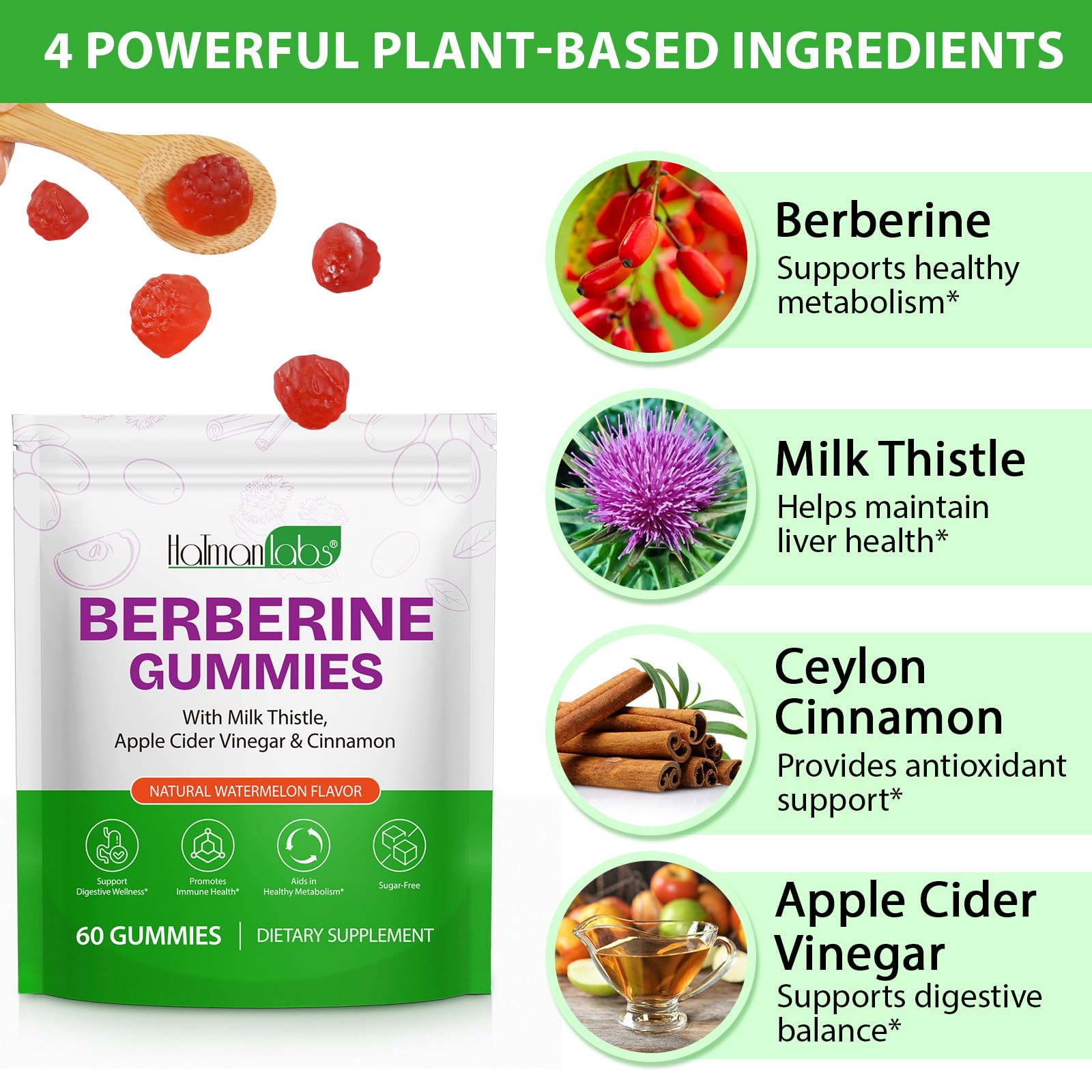 Berberine Gummies ingredients showing cinnamon and apple cider vinegar