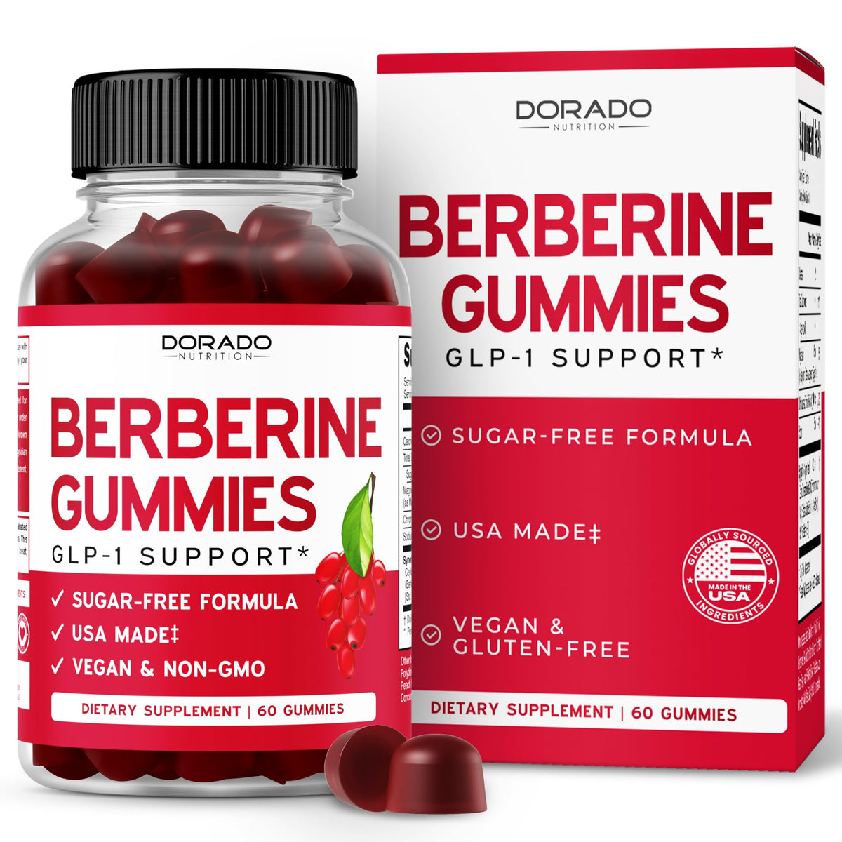 Label of Berberine Gummies with Ceylon Cinnamon Raspberry Peach flavor