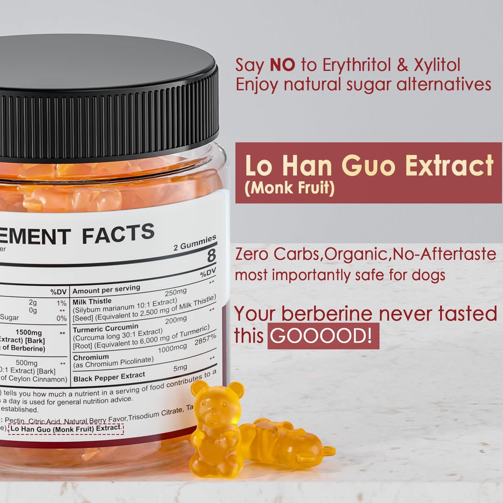 Zero-sugar monk fruit sweetened Berberine Gummies