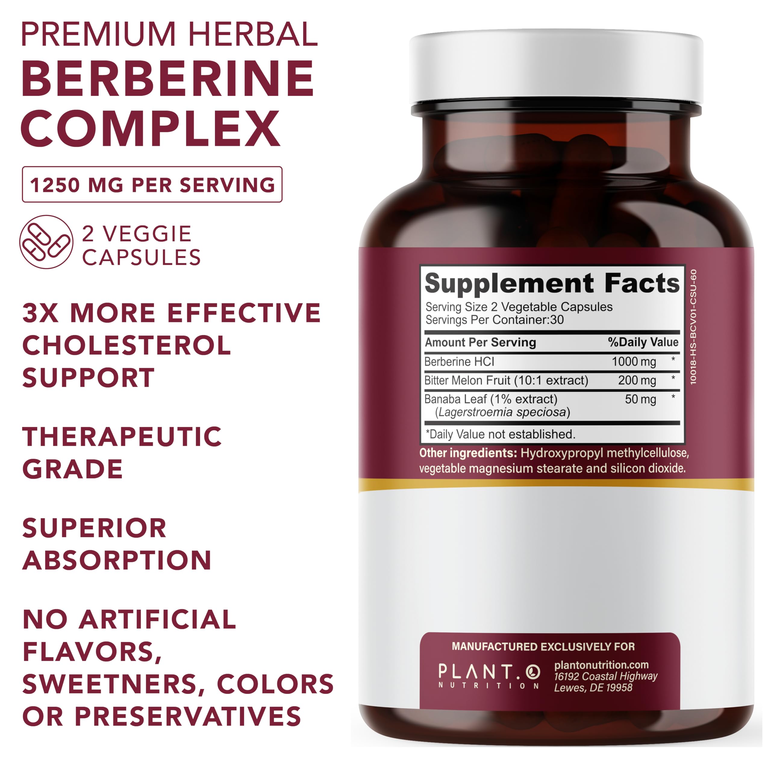 Close-up of Berberine HCl supplement with Banaba leaf and Bitter Lemon